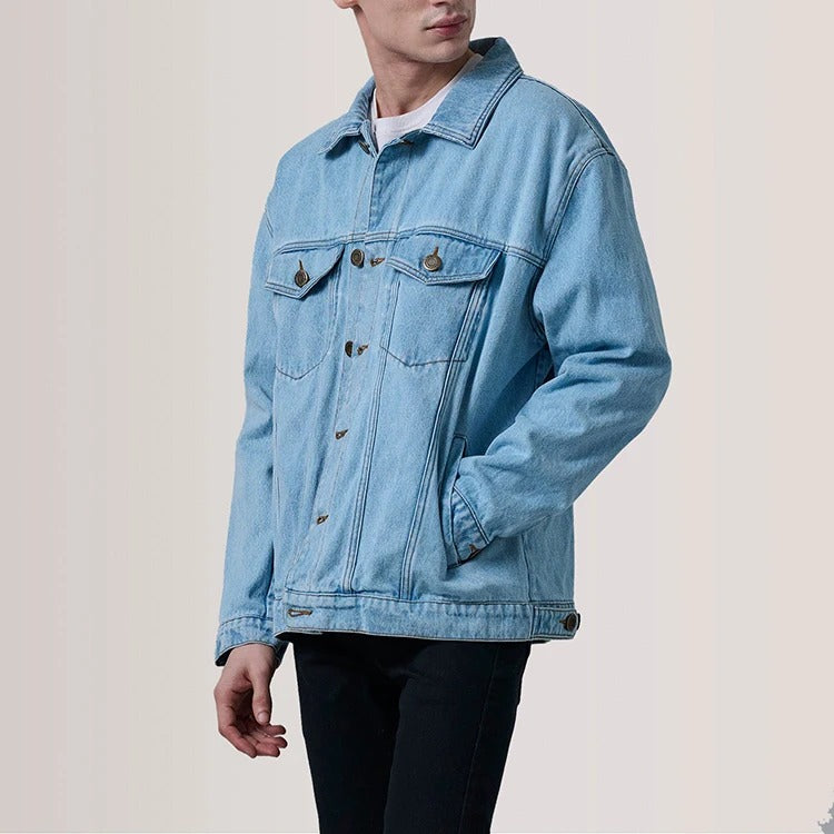 Denim Trucker Jacket in Light Wash with Oversized Boxy Fit