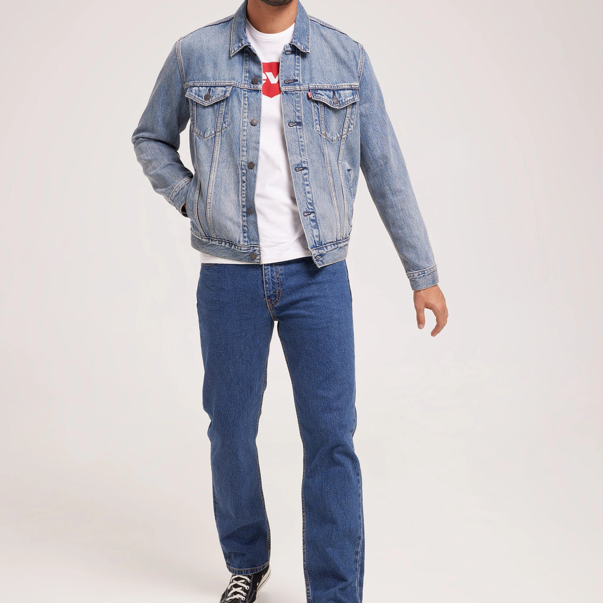Blue Denim Trucker Jacket with Faded Wash and Button Front