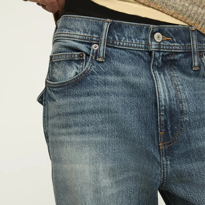 Bootcut Blue Denim Jeans with Faded Wash and Flap Back Pockets