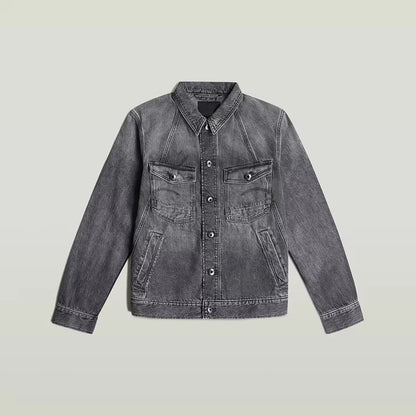 Denim Trucker Jacket in Grey Wash with Contrast Stitching