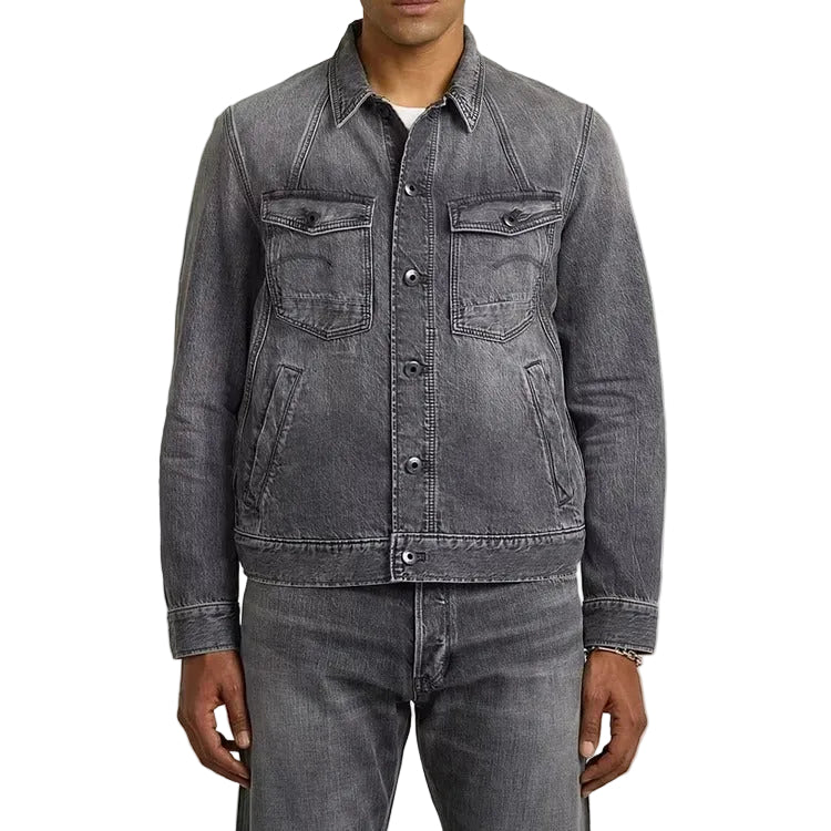 Denim Trucker Jacket in Grey Wash with Contrast Stitching
