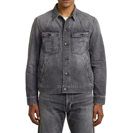 Denim Trucker Jacket in Grey Wash with Contrast Stitching