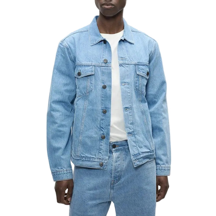 Denim Trucker Jacket in Light-Blue Wash with Button Front