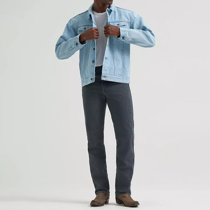 Denim Trucker Jacket in Light Wash with W-Stitch Chest Pockets