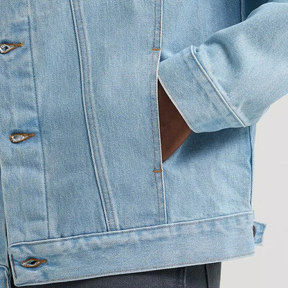 Denim Trucker Jacket in Light Wash with W-Stitch Chest Pockets