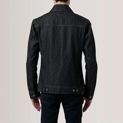 Denim Trucker Jacket in Raw Indigo with Contrast Stitching