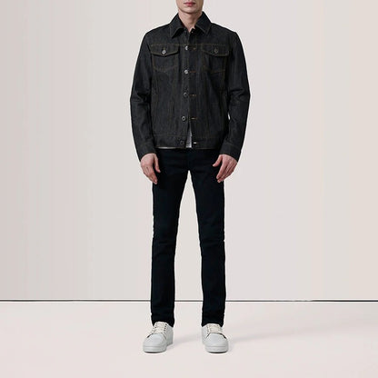 Denim Trucker Jacket in Raw Indigo with Contrast Stitching
