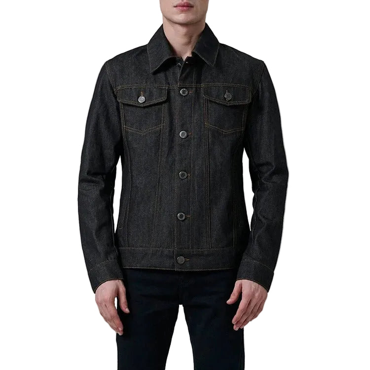 Denim Trucker Jacket in Raw Indigo with Contrast Stitching