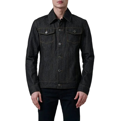 Denim Trucker Jacket in Raw Indigo with Contrast Stitching