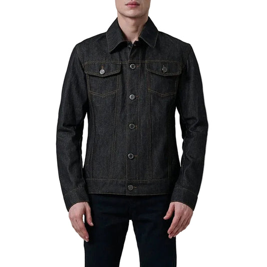 Denim Trucker Jacket in Raw Indigo with Contrast Stitching
