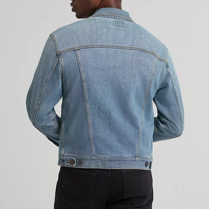 Denim Trucker Jacket in Vintage Light-Blue Wash with Button Front