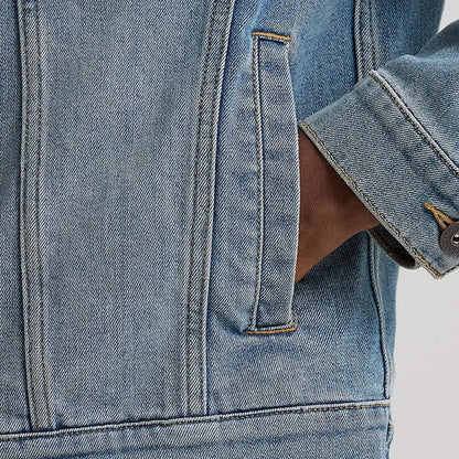 Denim Trucker Jacket in Vintage Light-Blue Wash with Button Front