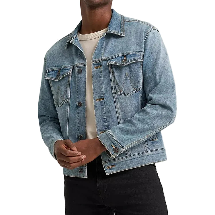 Denim Trucker Jacket in Vintage Light-Blue Wash with Button Front
