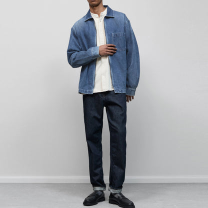 Zip-Front Blue Denim Overshirt with Chest Pocket