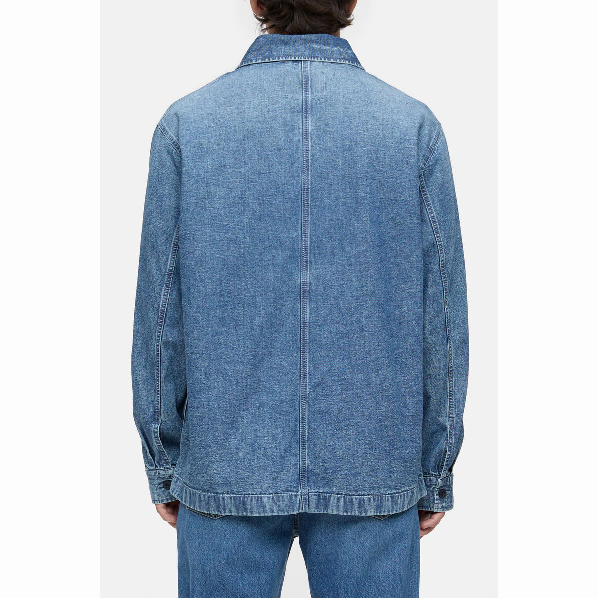 Zip-Front Blue Denim Overshirt with Chest Pocket