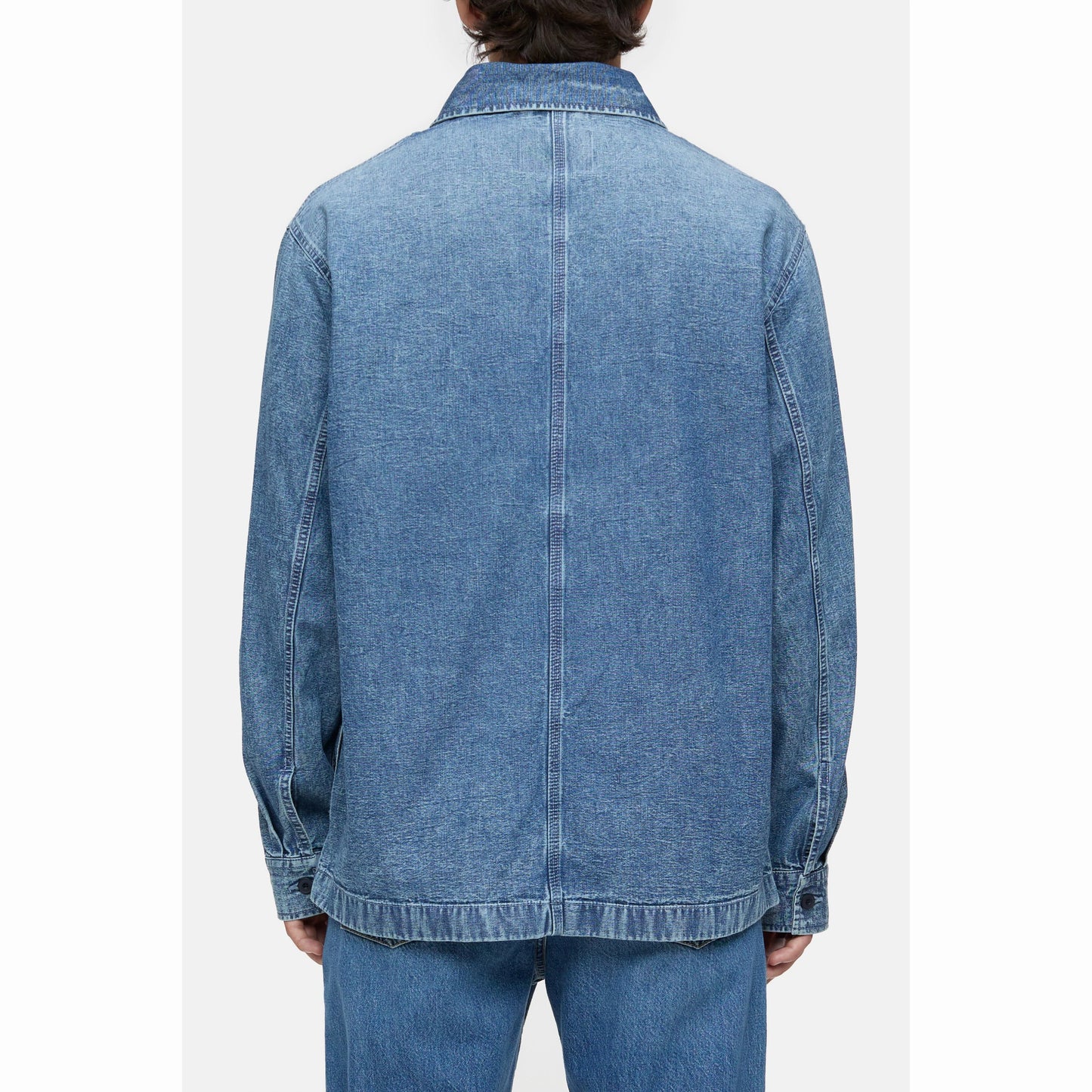 Zip-Front Blue Denim Overshirt with Chest Pocket