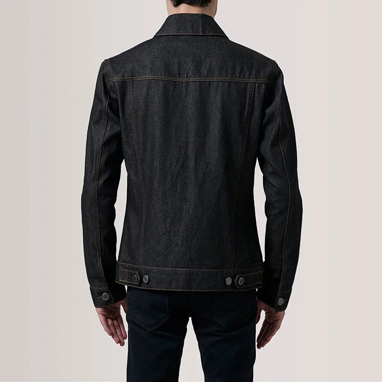 Denim Trucker Jacket in Raw Indigo with Contrast Stitching