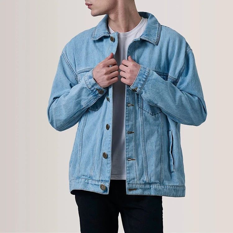 Denim Trucker Jacket in Light Wash with Oversized Boxy Fit