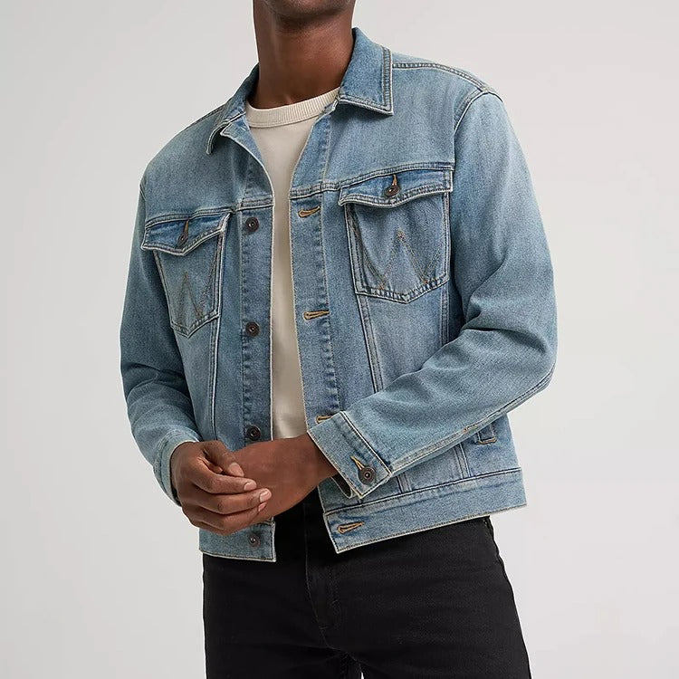Denim Trucker Jacket in Vintage Light-Blue Wash with Button Front