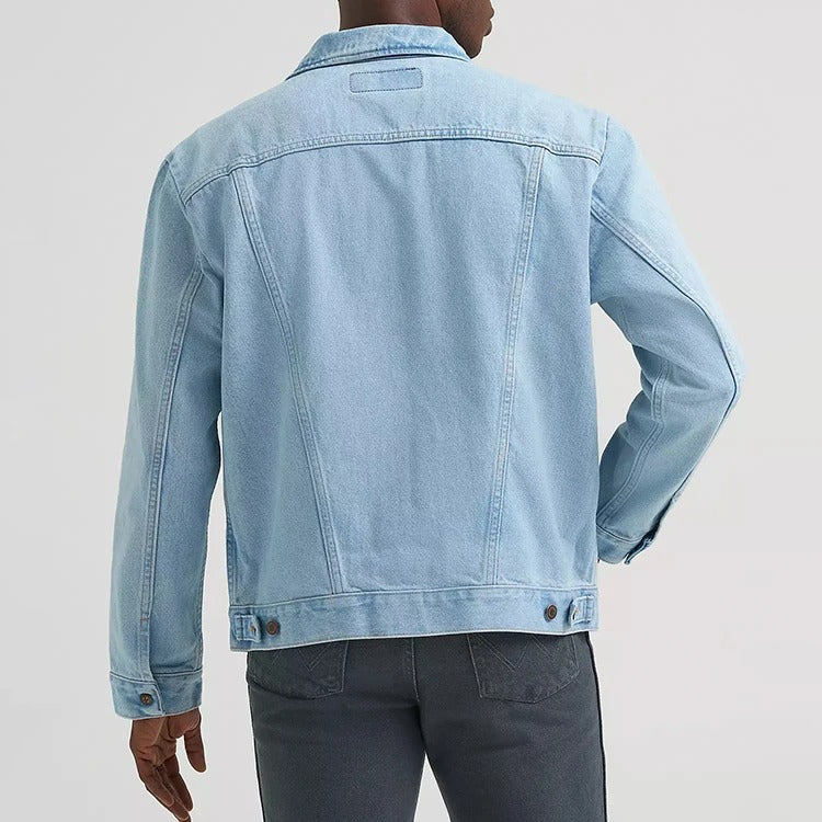 Denim Trucker Jacket in Light Wash with W-Stitch Chest Pockets