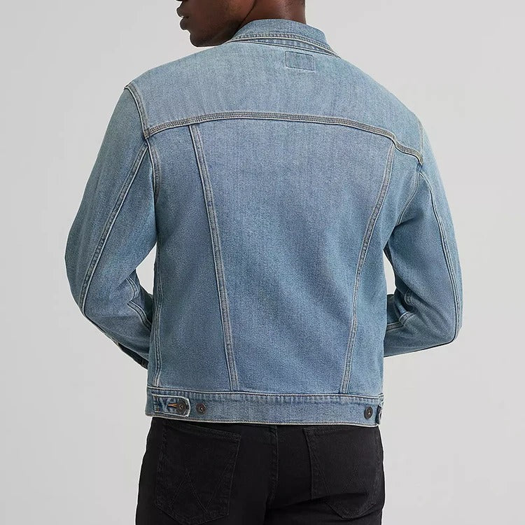 Denim Trucker Jacket in Vintage Light-Blue Wash with Button Front
