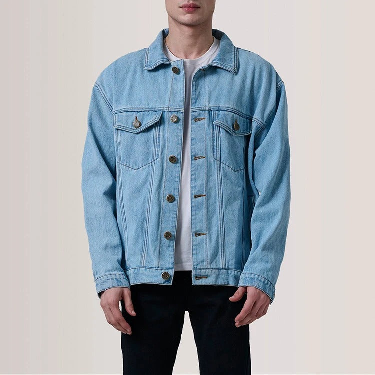 Denim Trucker Jacket in Light Wash with Oversized Boxy Fit