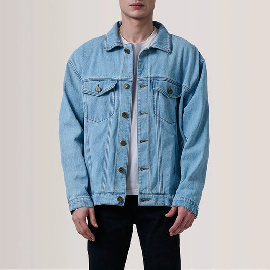 Denim Trucker Jacket in Light Wash with Oversized Boxy Fit