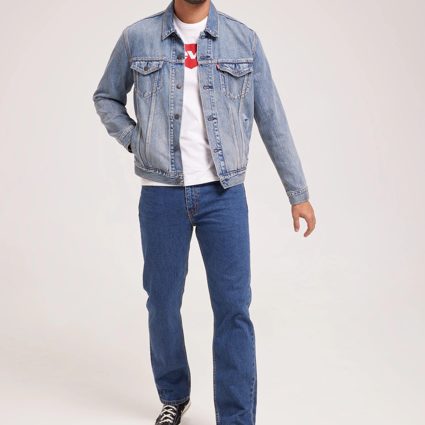 Blue Denim Trucker Jacket with Faded Wash and Button Front