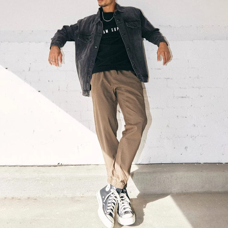 Denim Trucker Jacket in Washed Black with Button Front