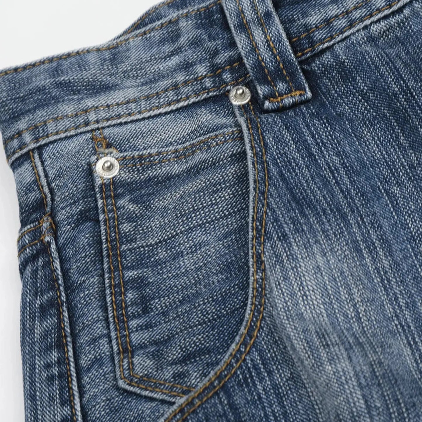 Wide-Leg Blue Denim Jeans with Streaky Wash and Waistband Detail