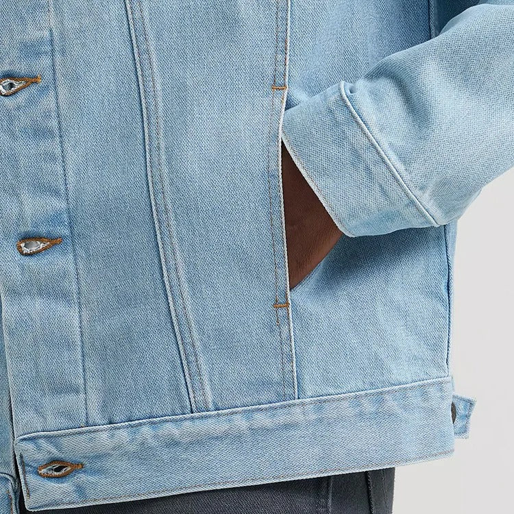 Denim Trucker Jacket in Light Wash with W-Stitch Chest Pockets