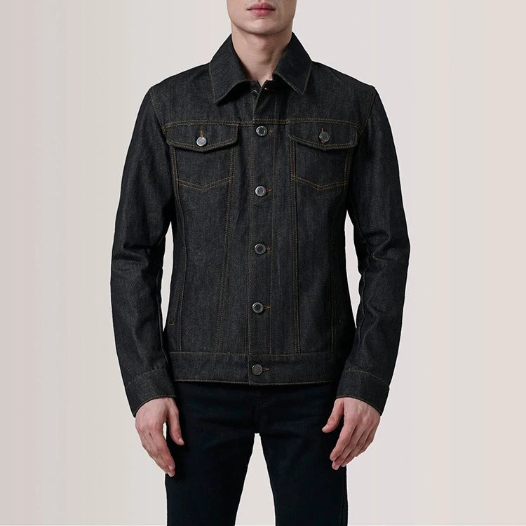 Denim Trucker Jacket in Raw Indigo with Contrast Stitching