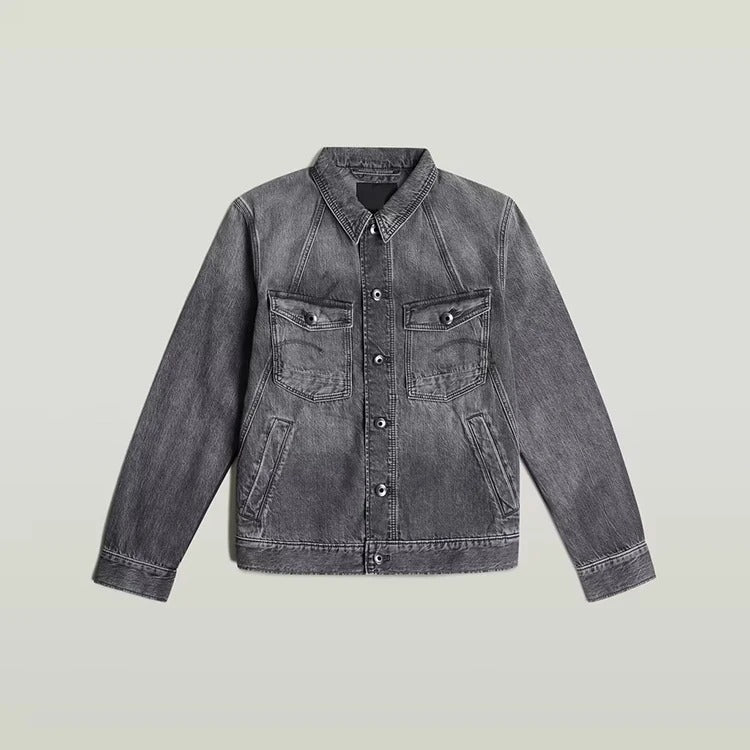 Denim Trucker Jacket in Grey Wash with Contrast Stitching