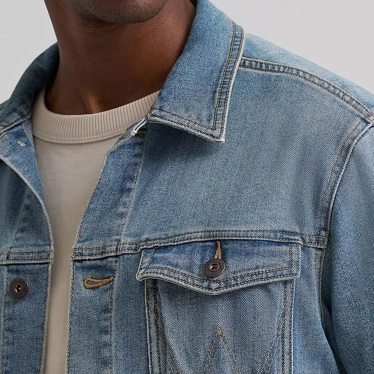 Denim Trucker Jacket in Vintage Light-Blue Wash with Button Front