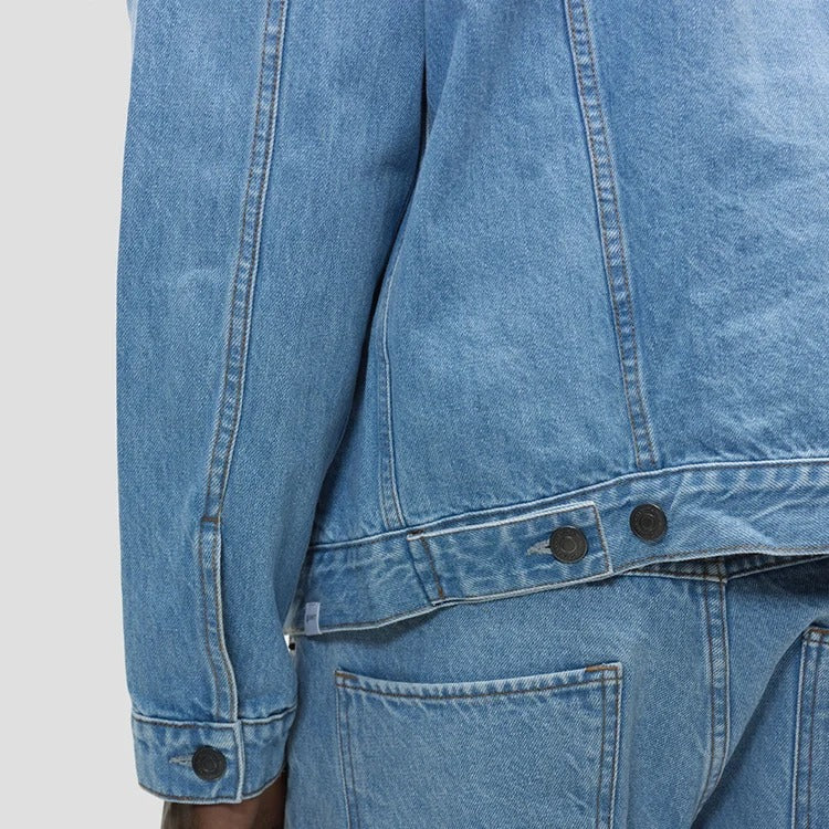 Denim Trucker Jacket in Light-Blue Wash with Button Front