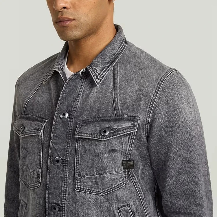 Denim Trucker Jacket in Grey Wash with Contrast Stitching