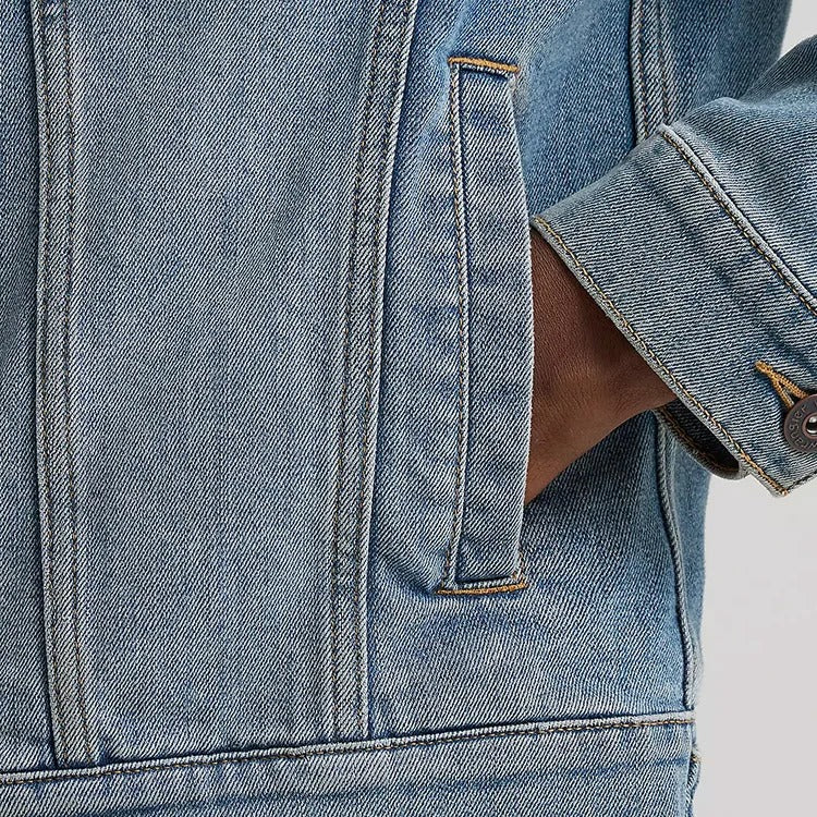 Denim Trucker Jacket in Vintage Light-Blue Wash with Button Front