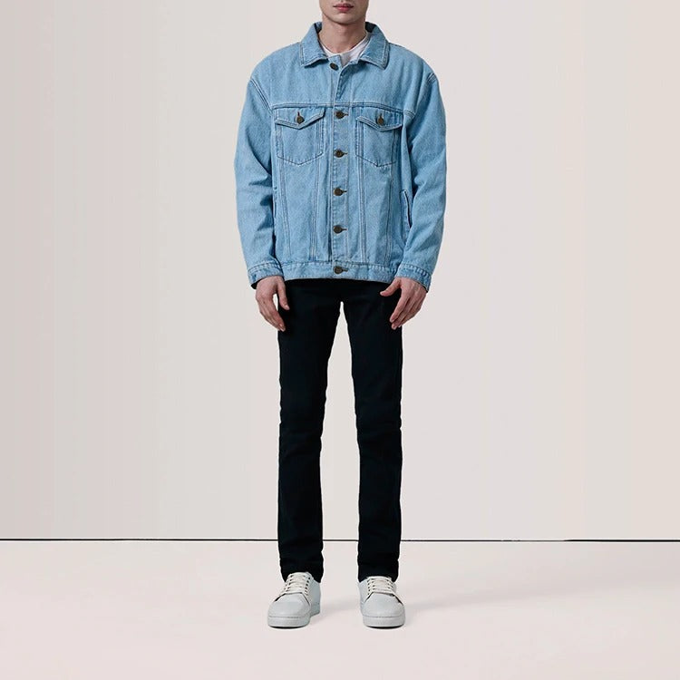 Denim Trucker Jacket in Light Wash with Oversized Boxy Fit