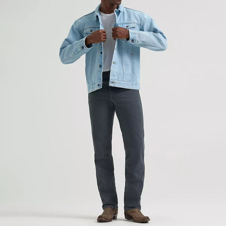Denim Trucker Jacket in Light Wash with W-Stitch Chest Pockets